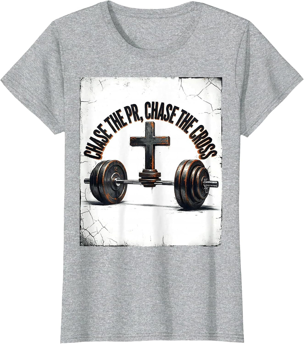 Women's Chase The PR Chase The Cross Distressed Christian Gym T-Shirt - Heather Grey