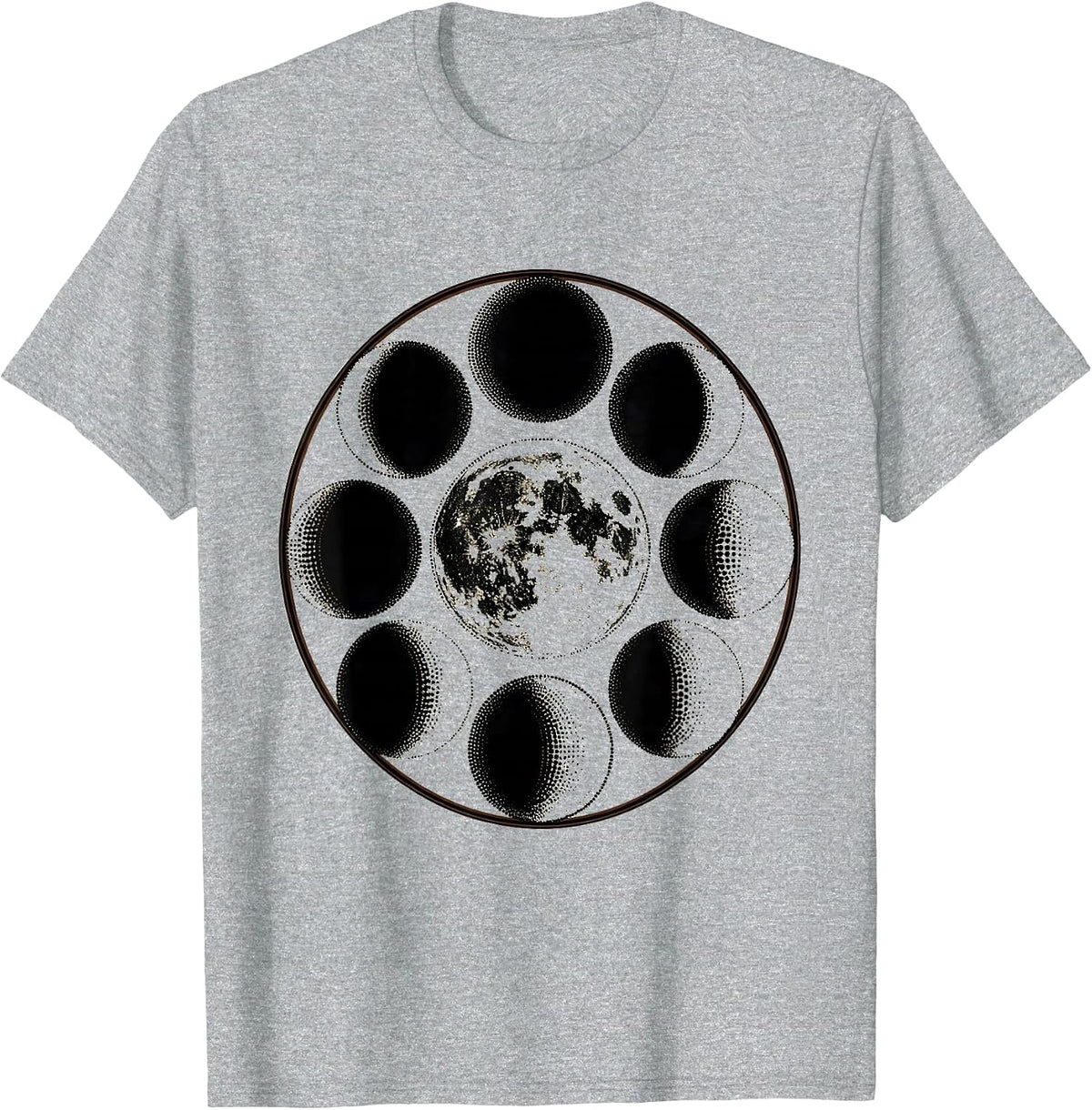 Men's Halftone Moon Phases Row Celestial Design T-Shirt - Heather Grey