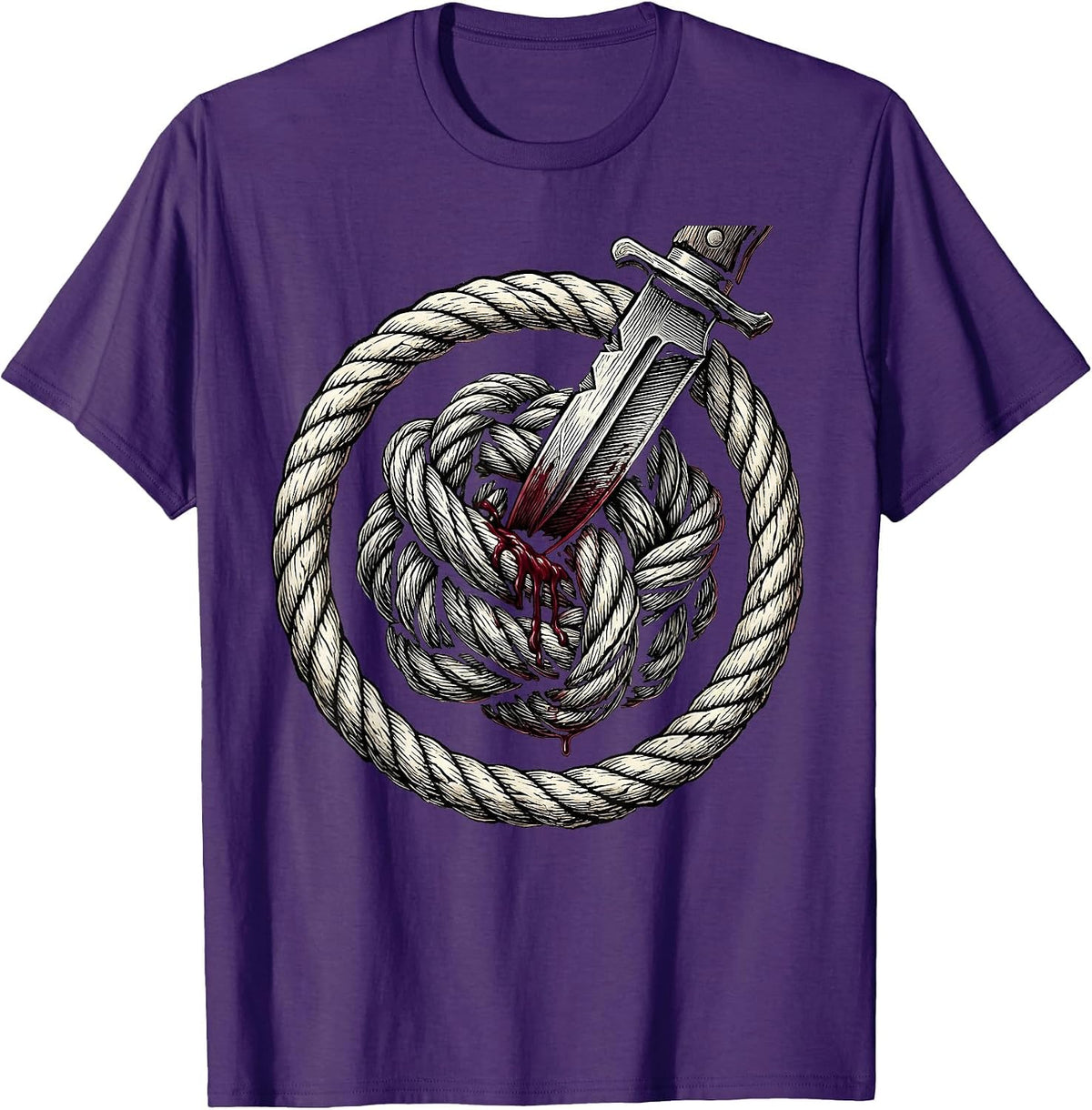 Knife Through Tangled Wire Knot Graphic T-Shirt - Purple