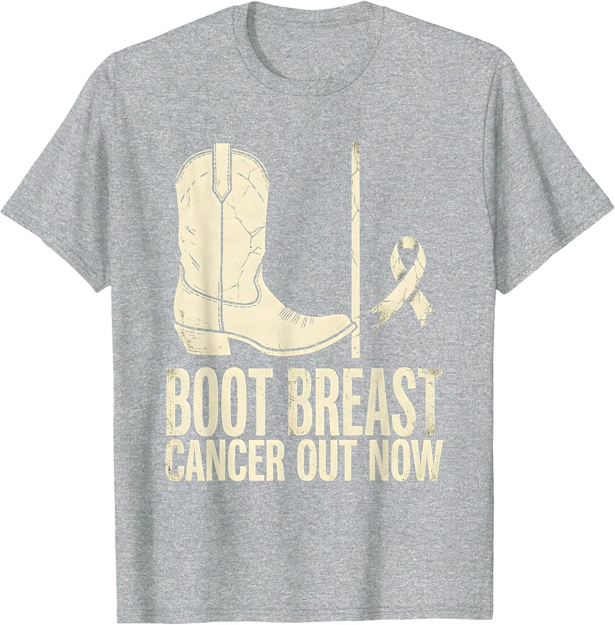 Men's Boot Breast Cancer Out Now Boho Western Cowgirl Awareness T-Shirt - Heather Grey