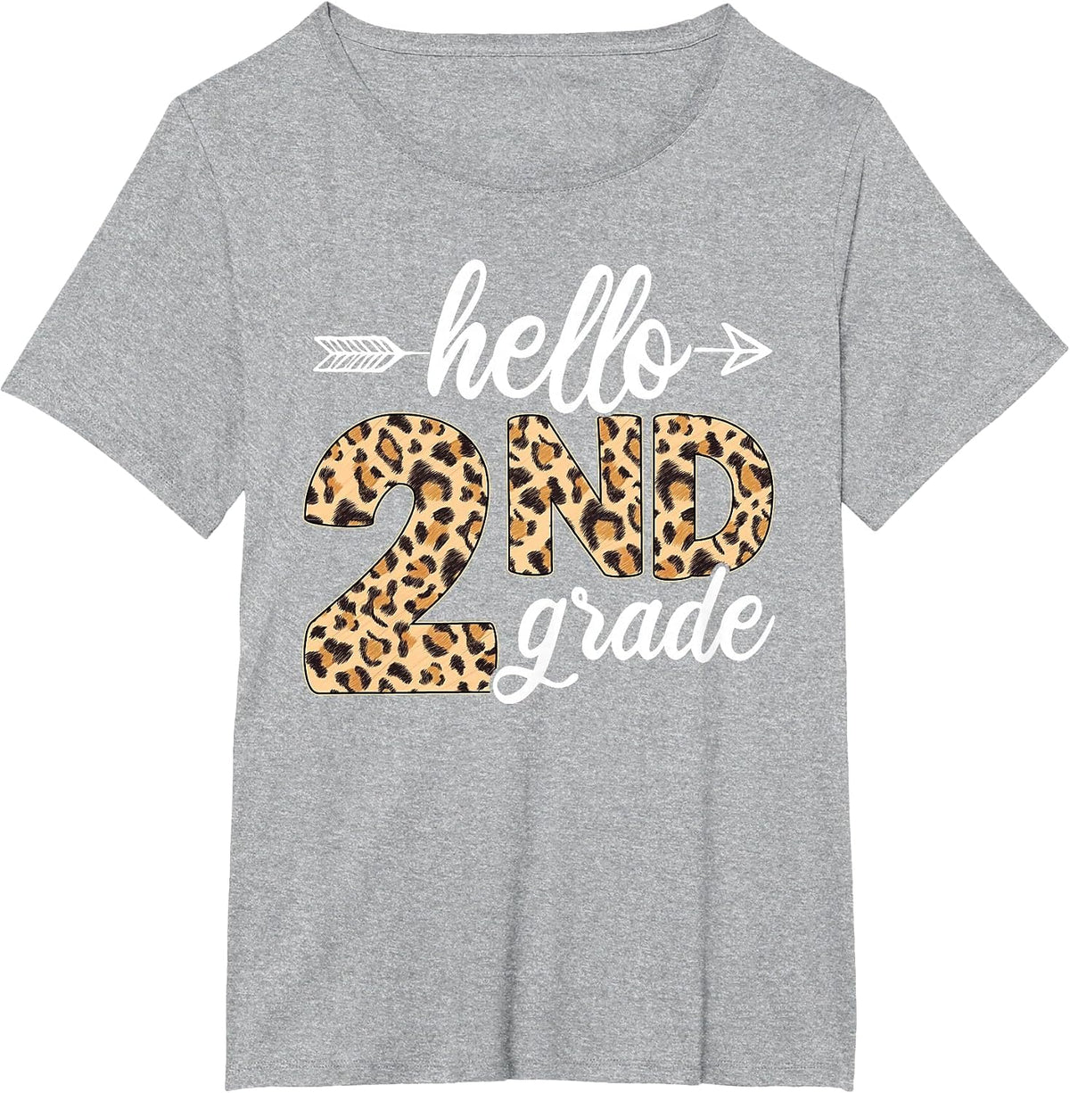 Hello 2nd Second Grade Leopard Back to School Teacher Kid T-Shirt - Heather Grey
