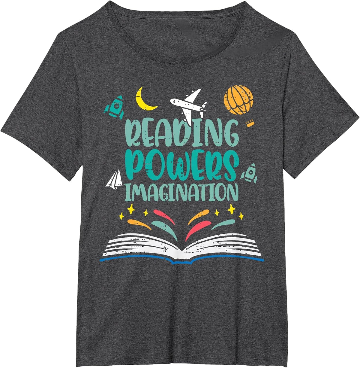Reading Powers Imagination Cute Teacher Librarian Book Lover T-Shirt - Dark Heather Grey