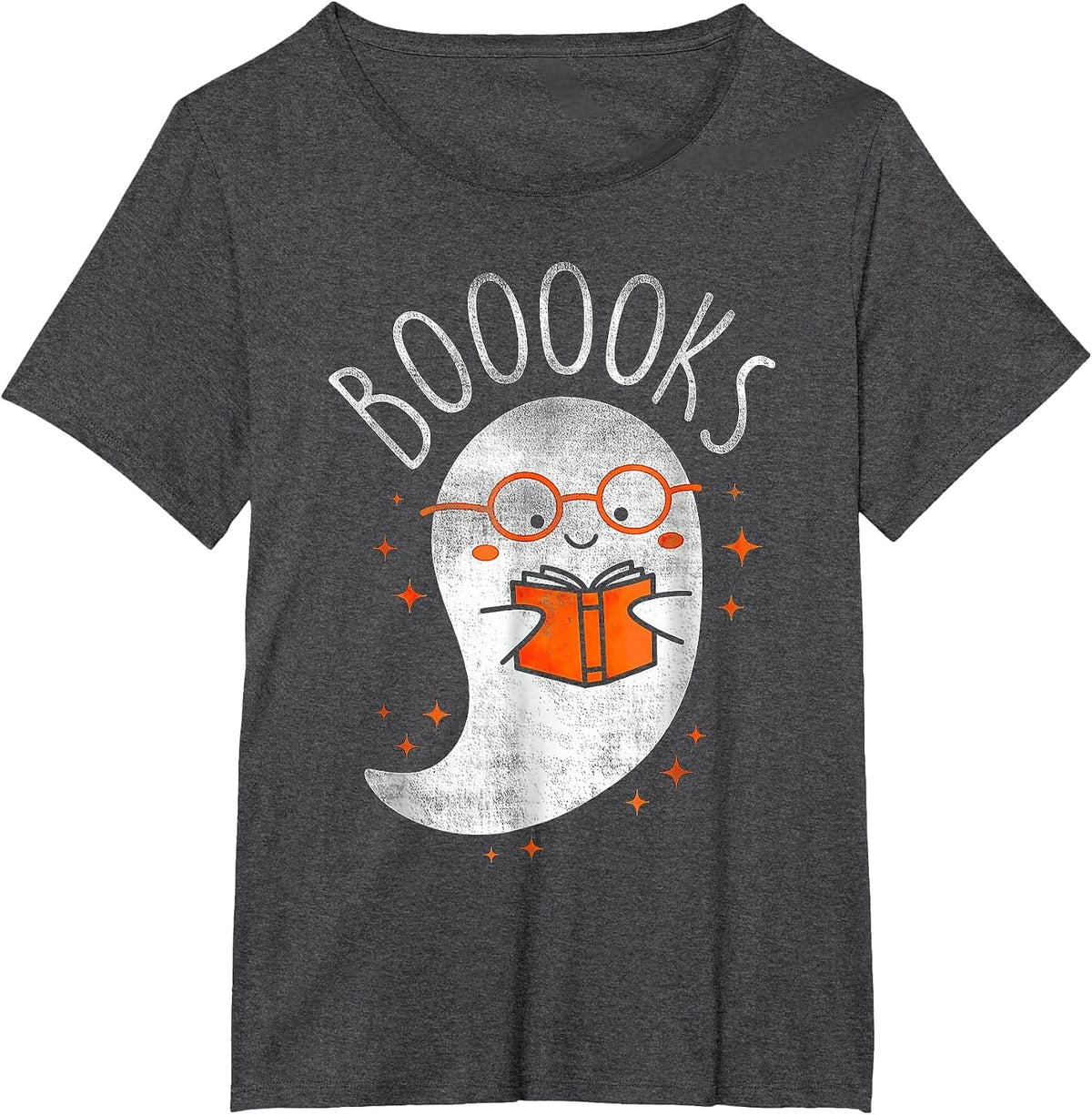 Halloween Cute Ghost Book Reading Teacher T-Shirt - Dark Heather Grey