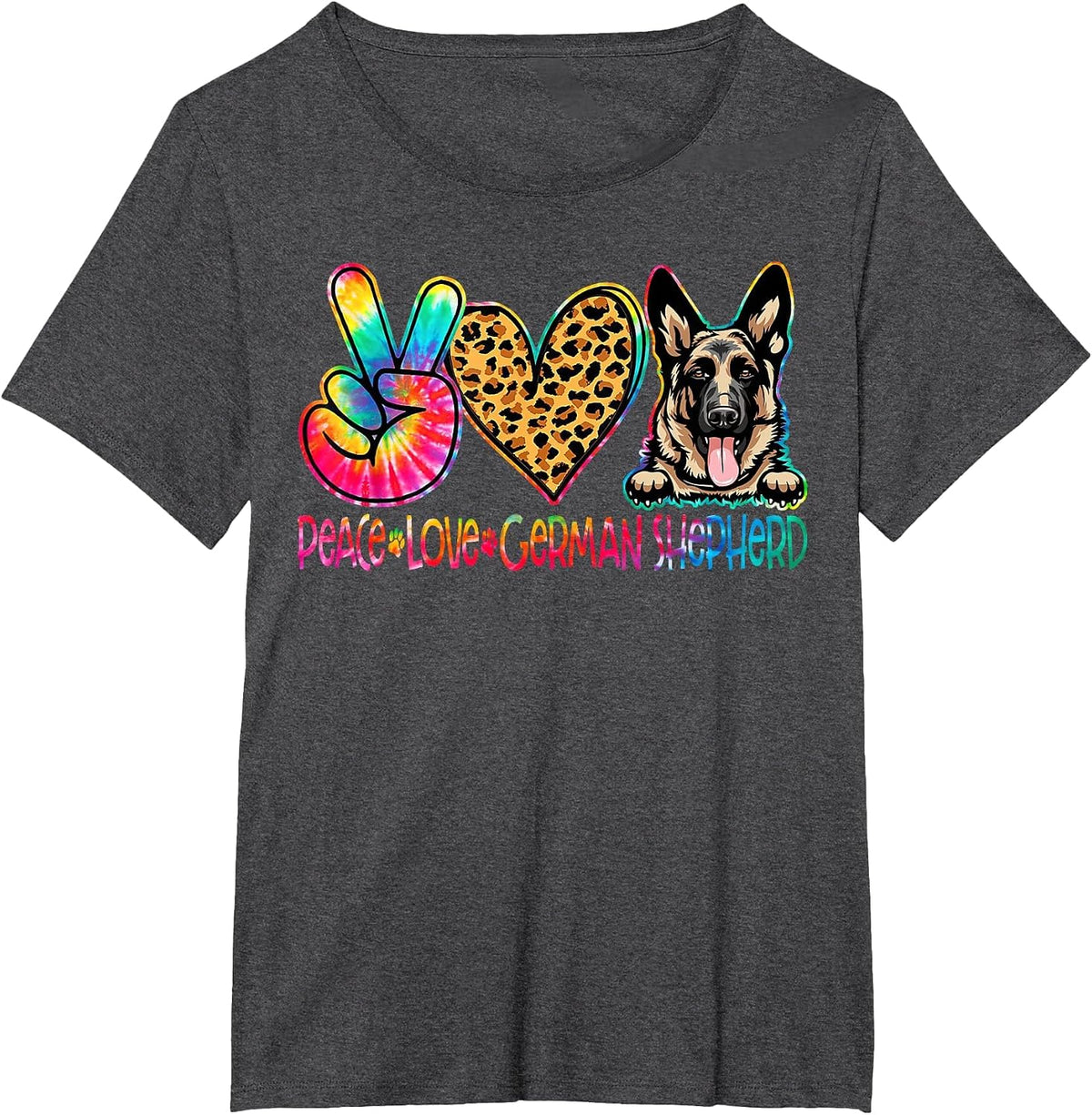 Peace Love German Shepherd Tie Dye Dog Lover T-Shirt - Dark Heather Grey