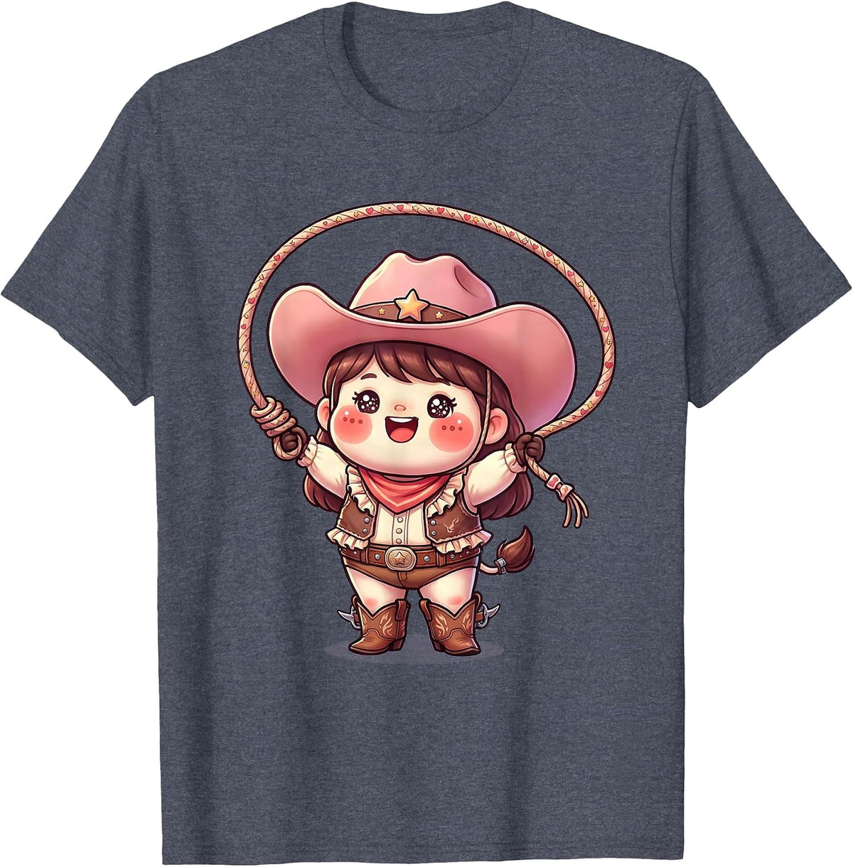 Pink Cowgirl Lasso Twirl Western Rodeo Design T-Shirt - Heather Blue