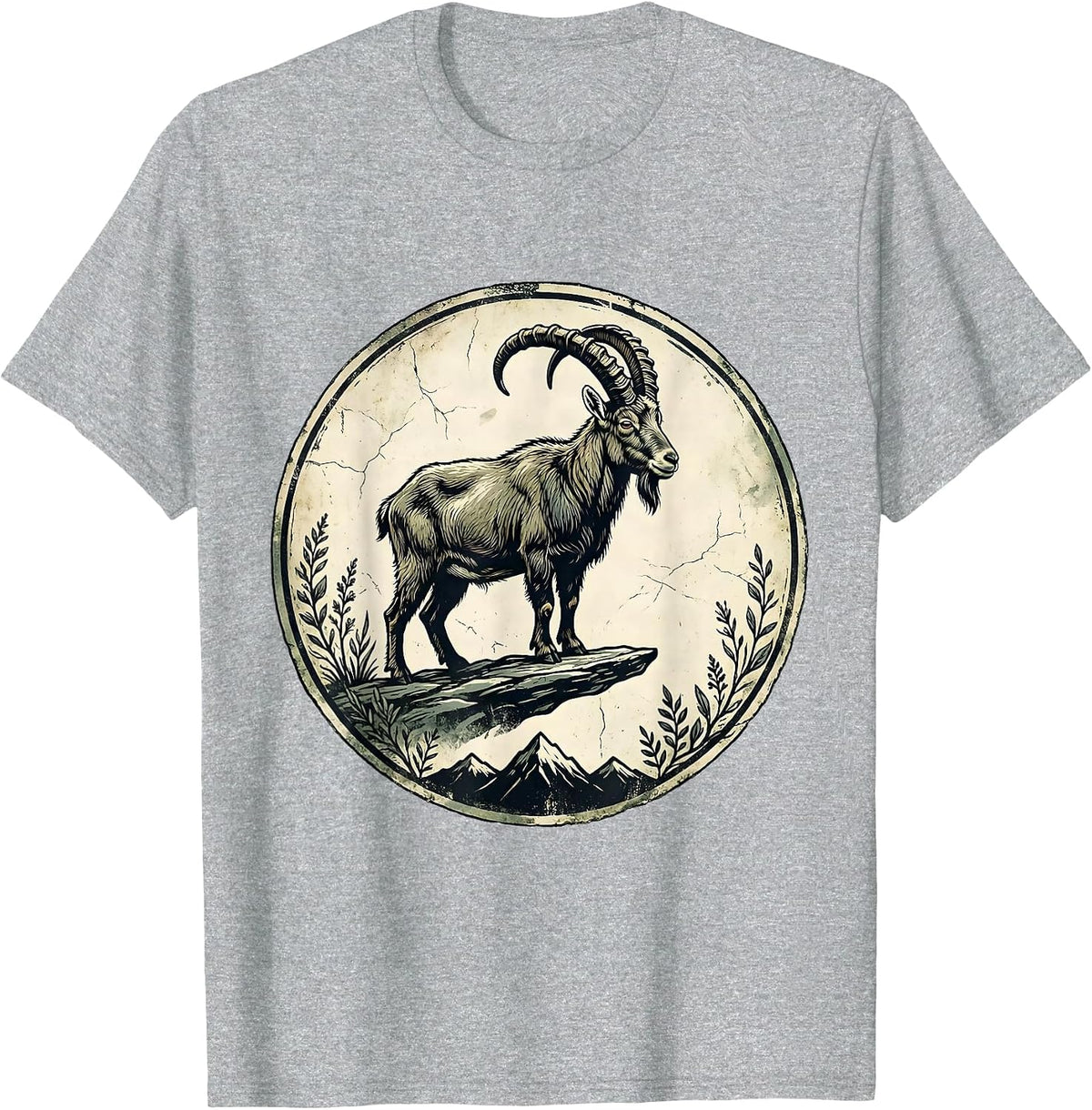 Men's Mountain Goat on Narrow Ledge Wildlife Illustration T-Shirt - Heather Grey