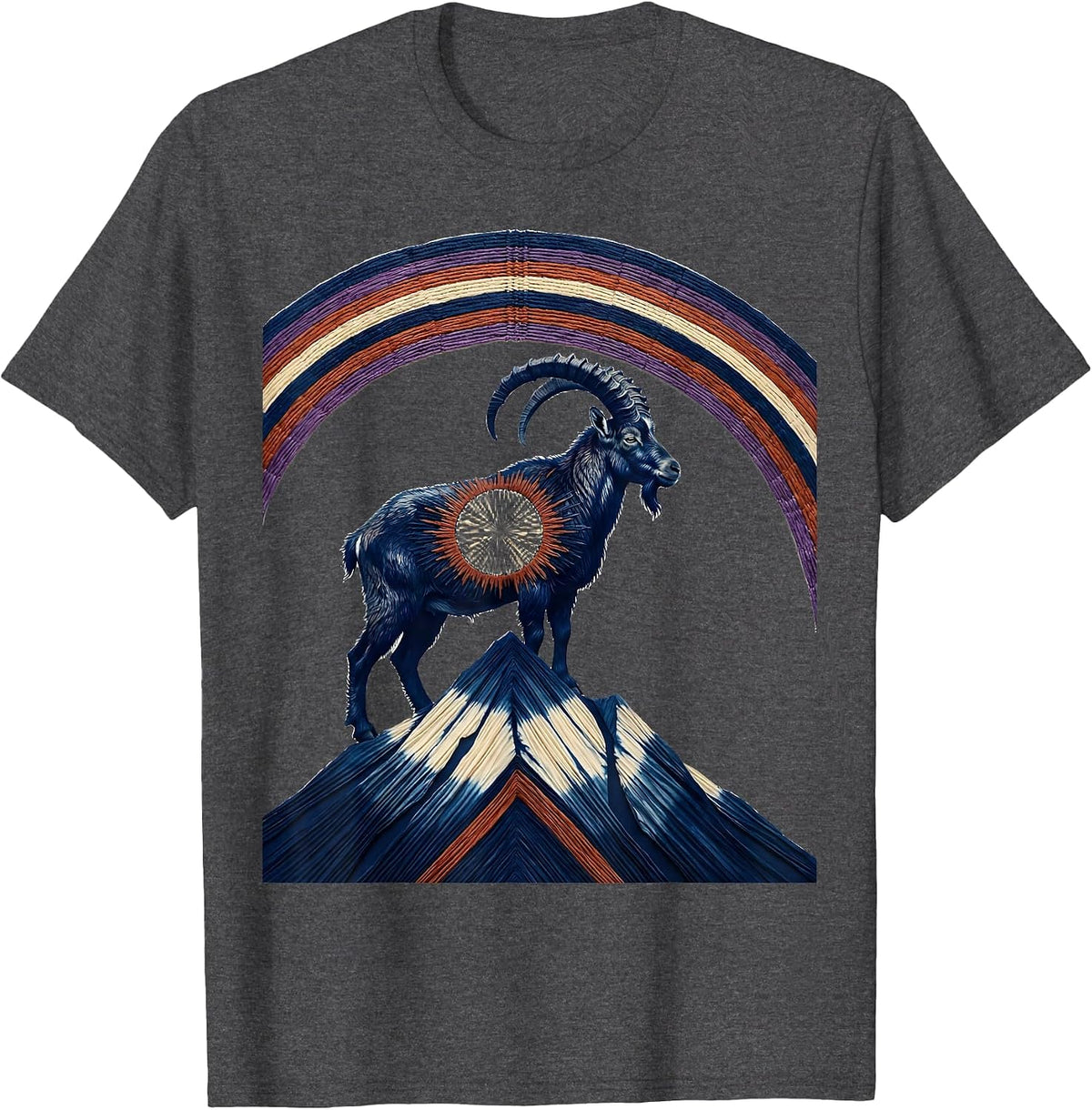 Men's Hippie Goat on Mountain Rainbow Graphic T-Shirt - Dark Heather Grey
