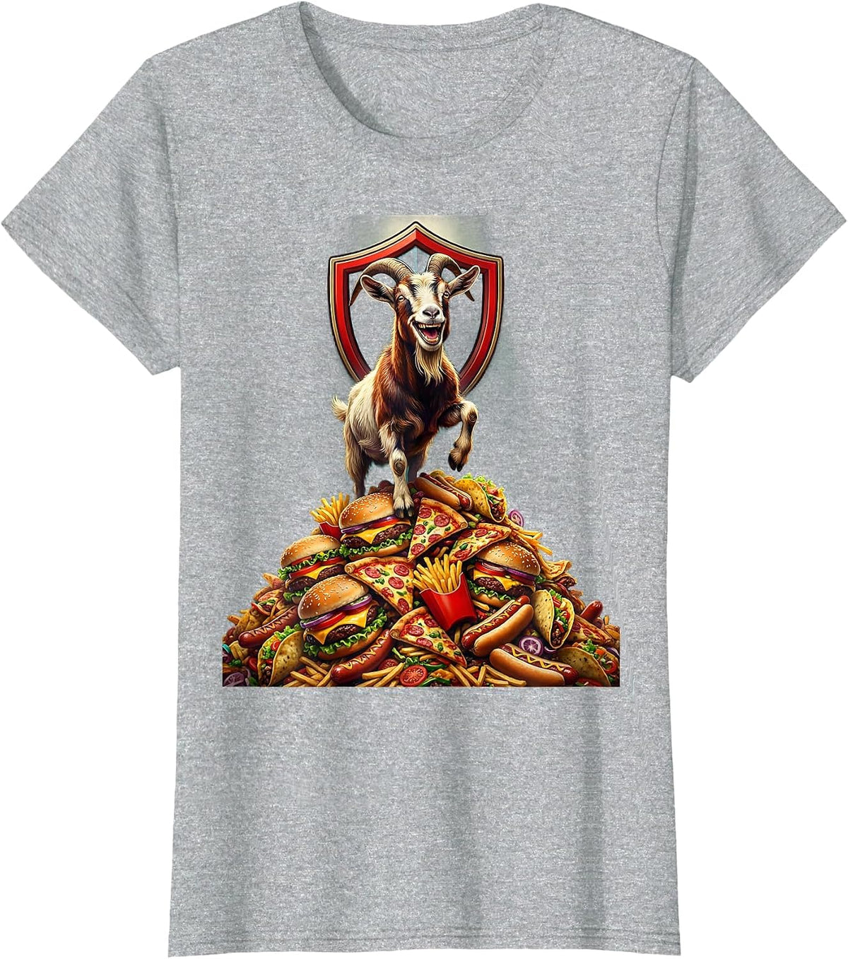 Women's Goat on Fast Food Mountain Funny Humor Graphic T-Shirt - Heather Grey