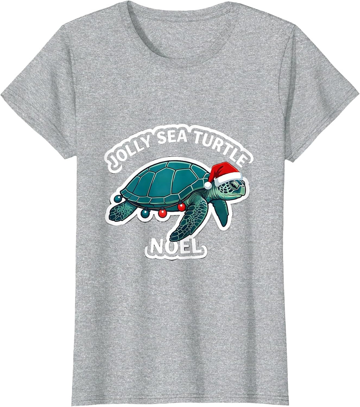 Women's Jolly Sea Turtle Noel Whimsical Sea Turtle Lover Christmas T-Shirt - Heather Grey