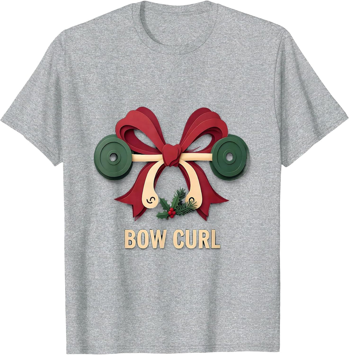 Men's Bow Curl Funny Christmas Gym Workout Fitness Gift T-Shirt - Heather Grey