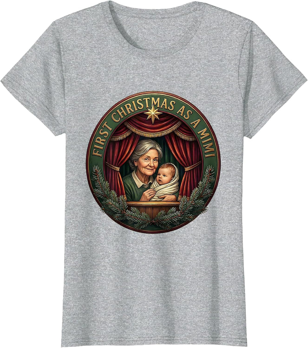 First Christmas As A Mimi Family Matching New Grandma T-Shirt - Heather Grey