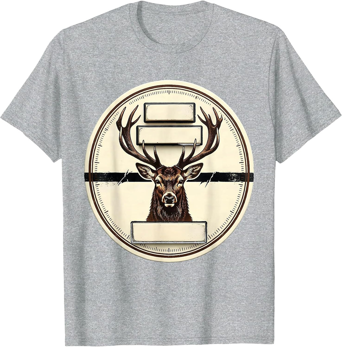 Men's Deer Buck Antler Letterpress Badge Hunting Dad Humor T-Shirt - Heather Grey