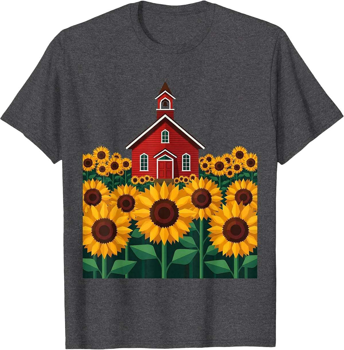 2nd Grade Teacher Sunflower Schoolhouse Design T-Shirt - Dark Heather Grey
