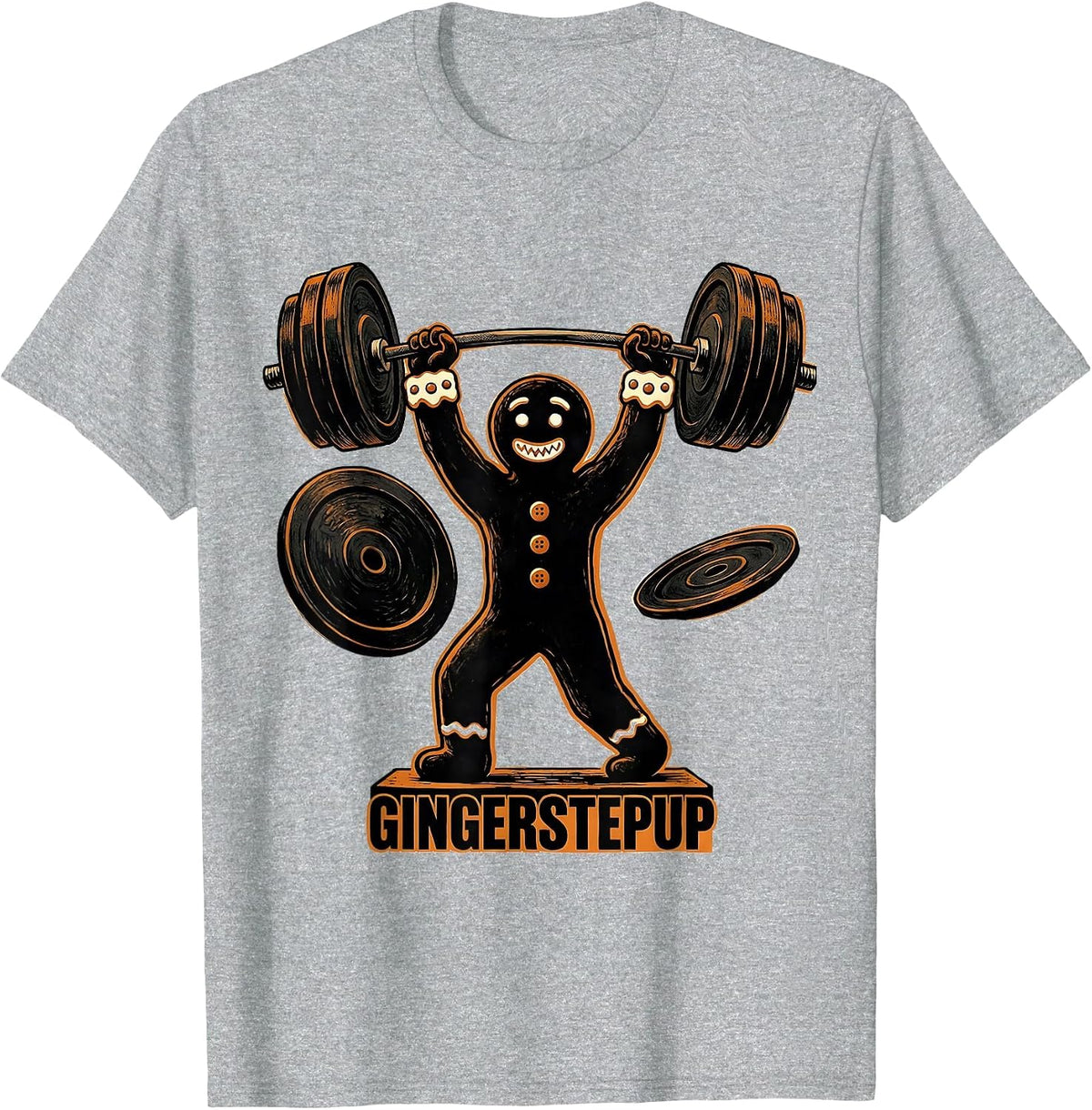 Men's Gingerstepup Funny Gingerbread Man Weightlifting Christmas T-Shirt - Heather Grey