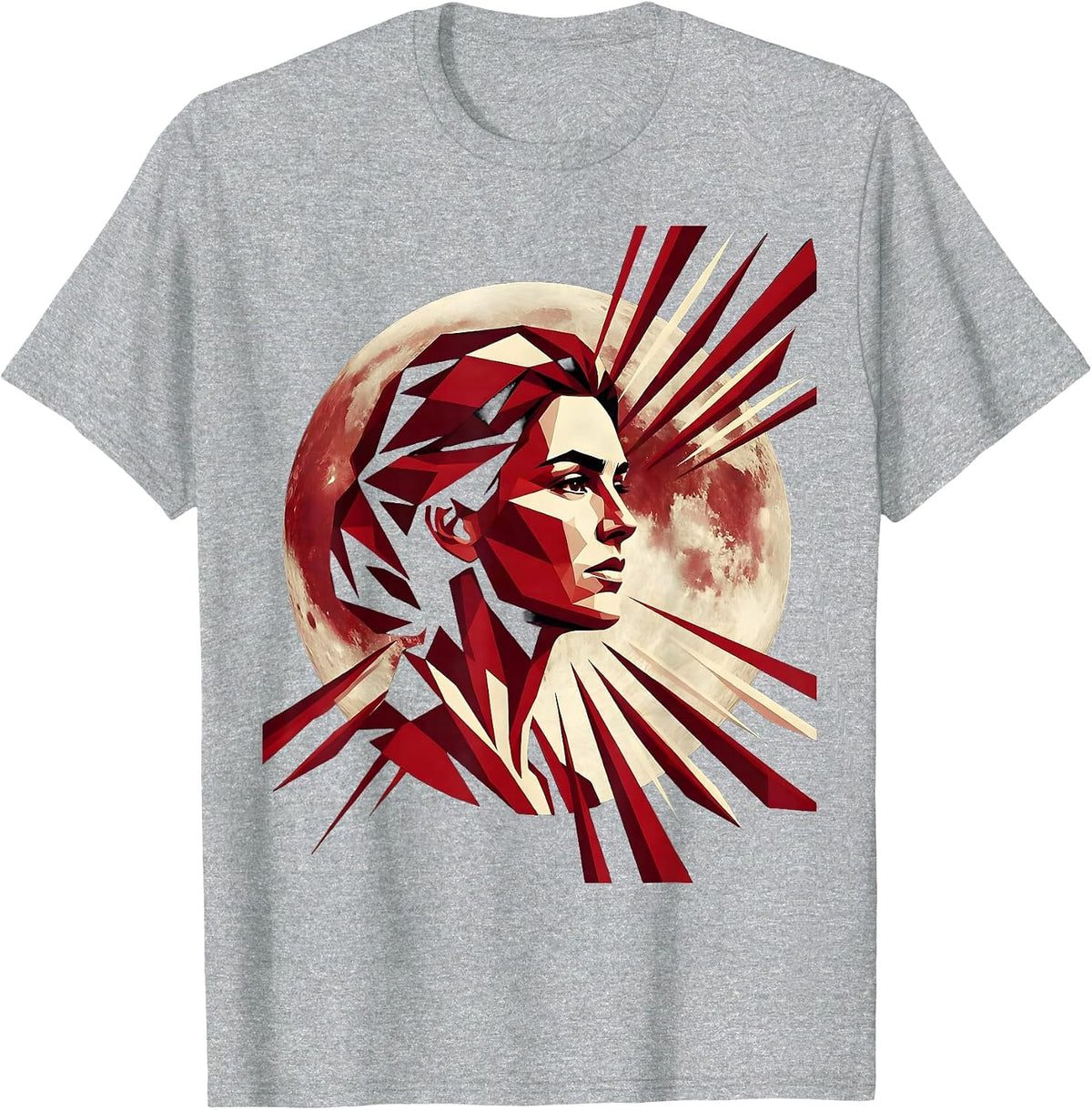 Men's Full Moon Woman Face Celestial Freedom Design T-Shirt - Heather Grey