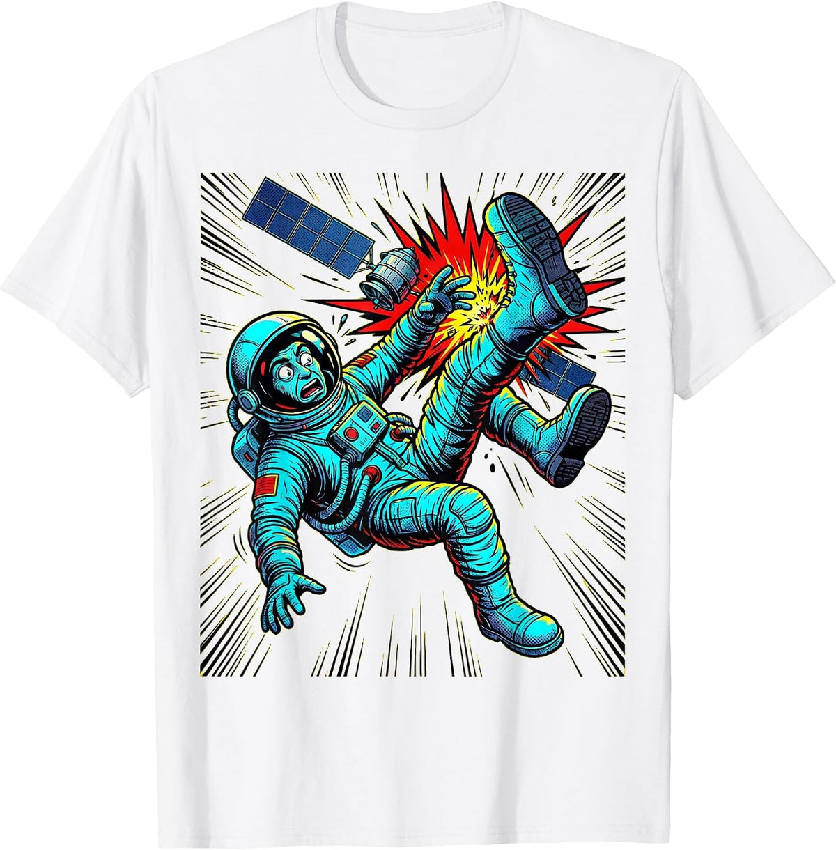 Men's Derpy Astronaut Floating Boot-First Into Satellite T-Shirt - White