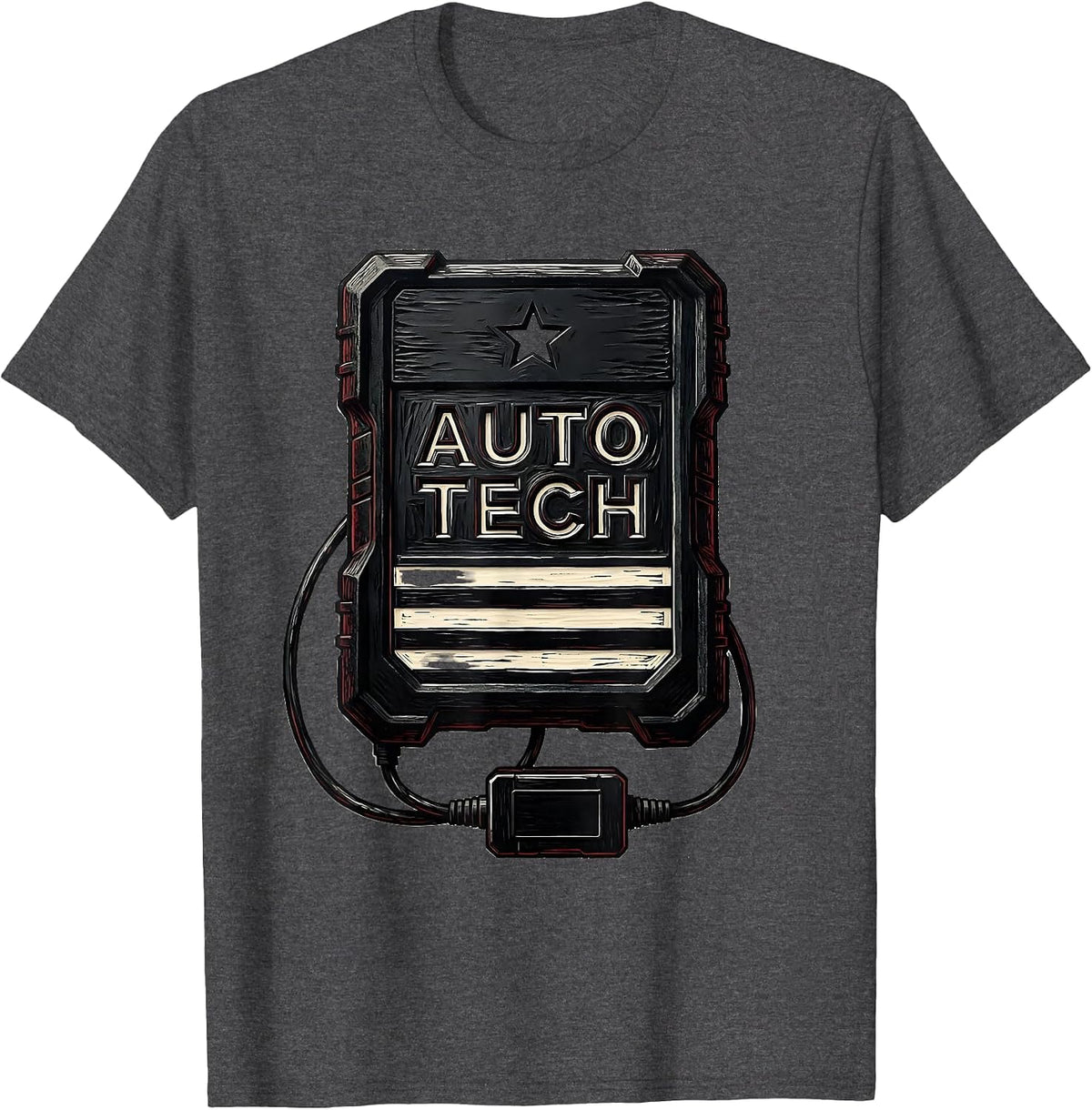 Auto Tech Linocut American Flag Mechanic Gift for Oilfield T-Shirt - Dark Heather Grey