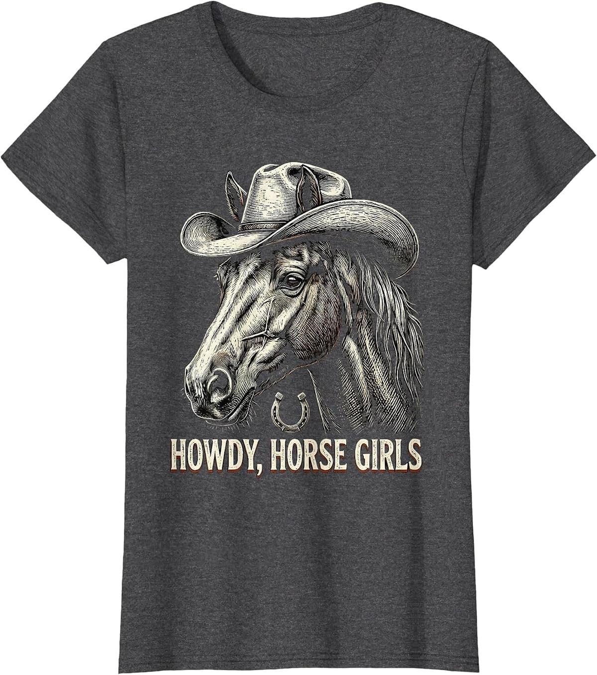 Women's Howdy, Horse Girls Western Cowgirl Rodeo Pride Vintage T-Shirt - Dark Heather Grey