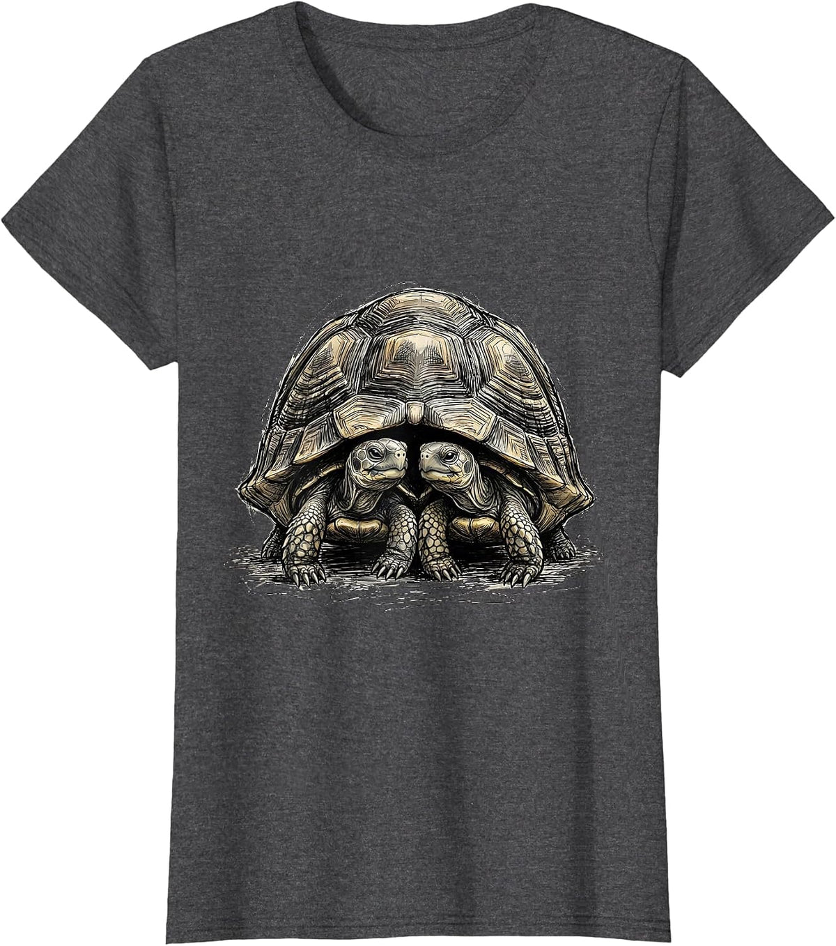 Women's Best Friends Sharing a Shell Cute Turtle Design T-Shirt - Dark Heather Grey