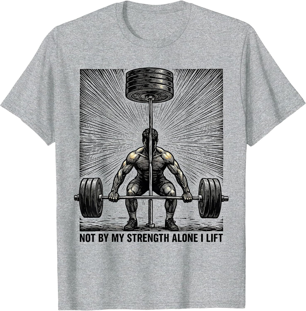 Men's Not By My Strength Alone I Lift Funny Christian Gym T-Shirt - Heather Grey