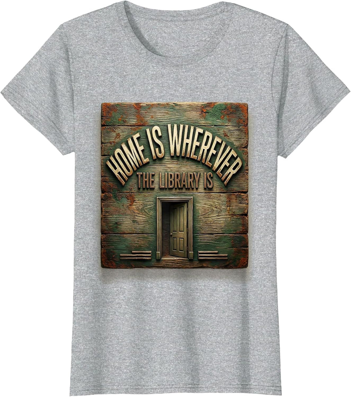 Women's Home Is Wherever The Library Is Vintage Bookworm Reader Gift T-Shirt - Heather Grey