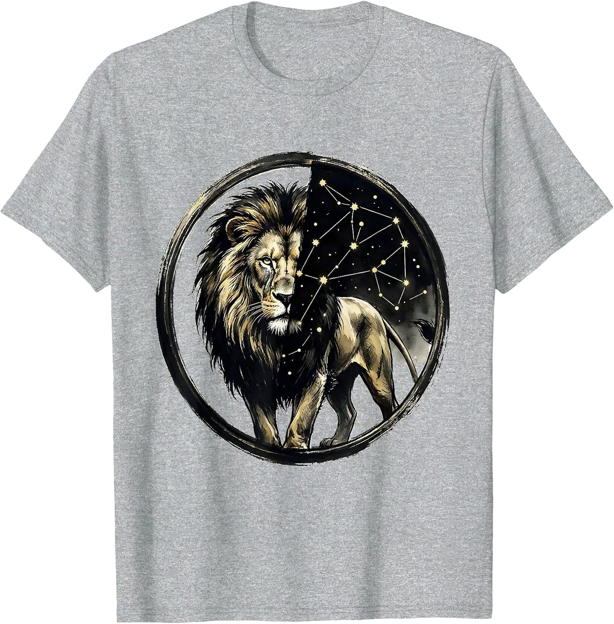 Men's Lion Constellation Star Map Celestial Art Design T-Shirt - Heather Grey