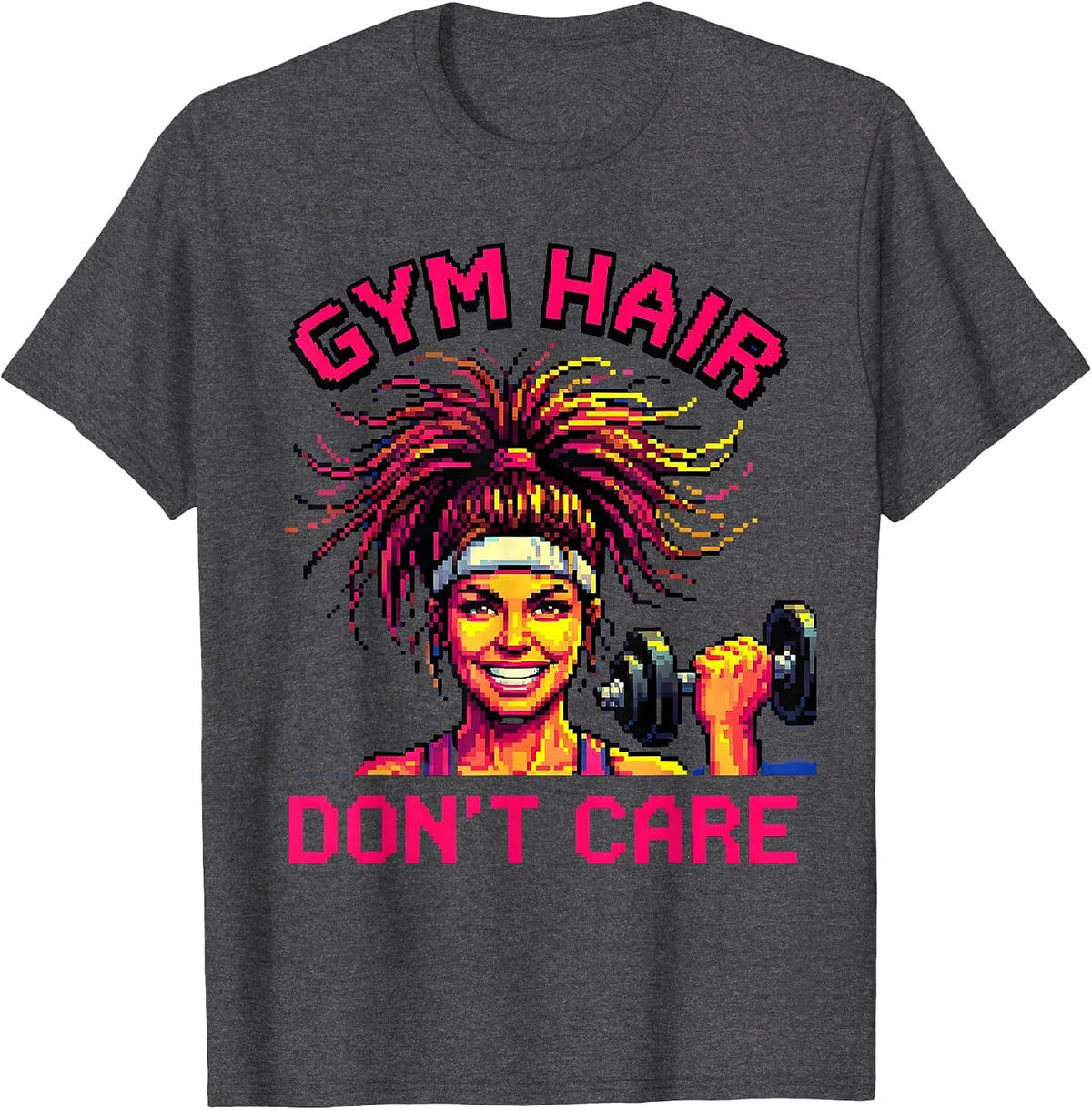 Men's Gym Hair Don't Care Funny Workout Design T-Shirt - Dark Heather Grey