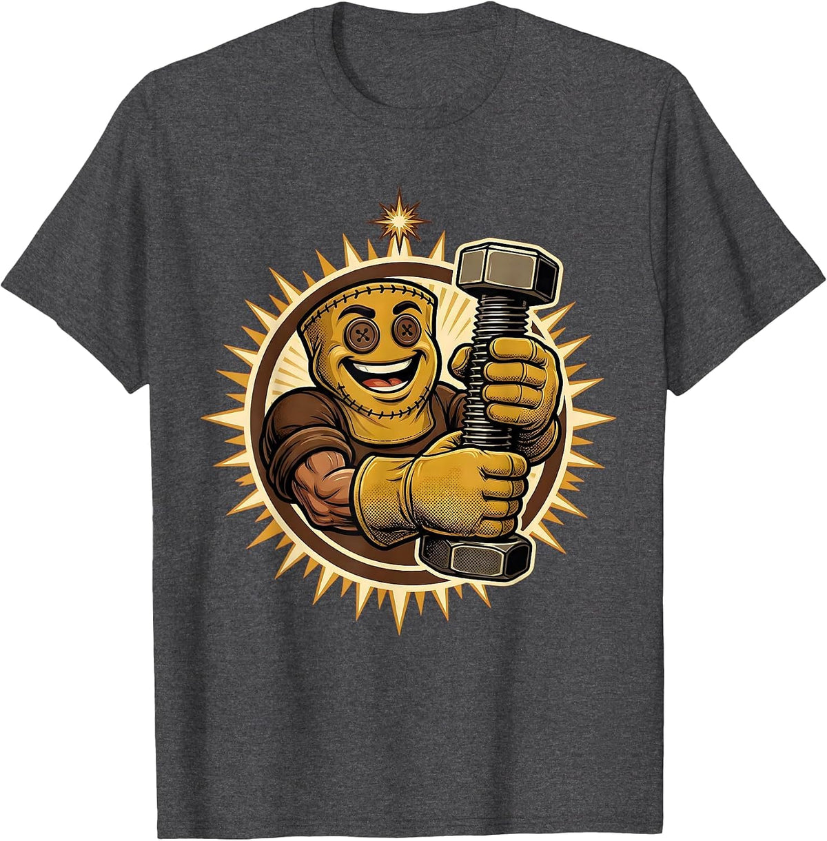Worn Mechanic Gloves Holding a Bolt Graphic T-Shirt - Dark Heather Grey