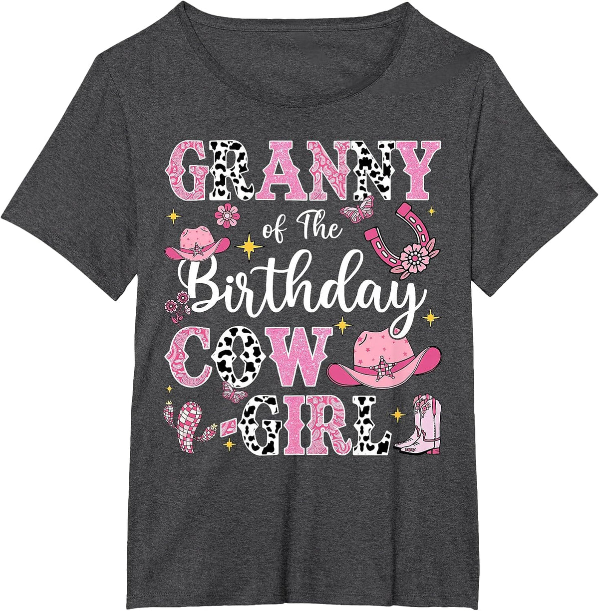 Granny of The Birthday Cow-Girl Rodeo Cow Girl Birthday T-Shirt - Dark Heather Grey
