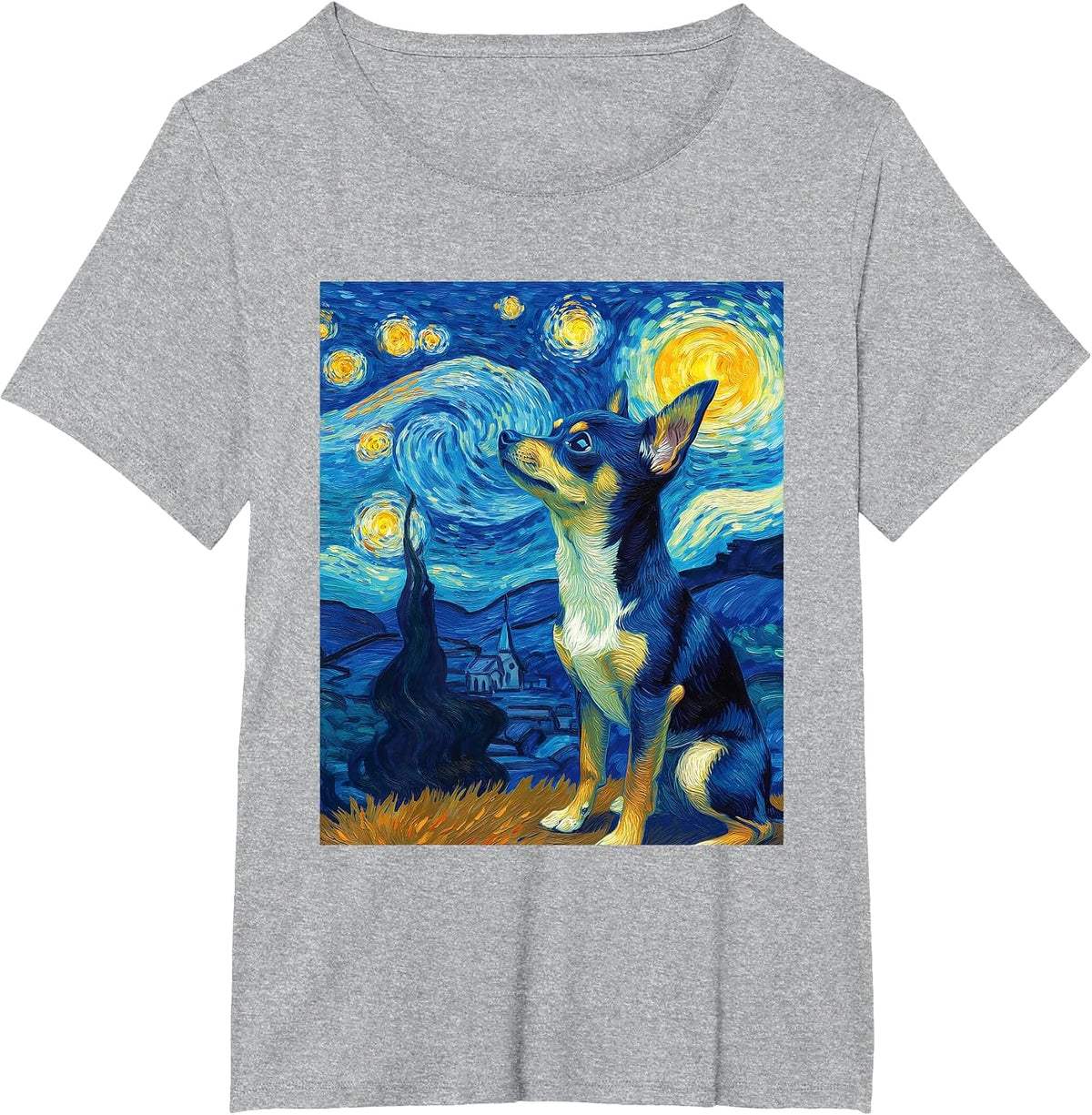 Chihuahua Dog Van Gogh Starry Night Graphic T-Shirt - Heather Grey