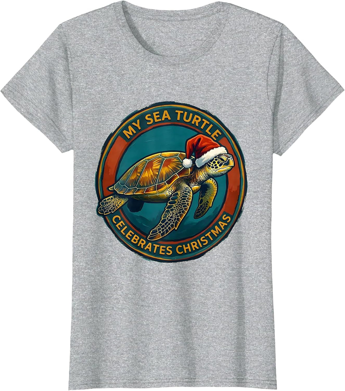 My Sea Turtle Celebrates Christmas Funny Sea Turtle T-Shirt - Heather Grey