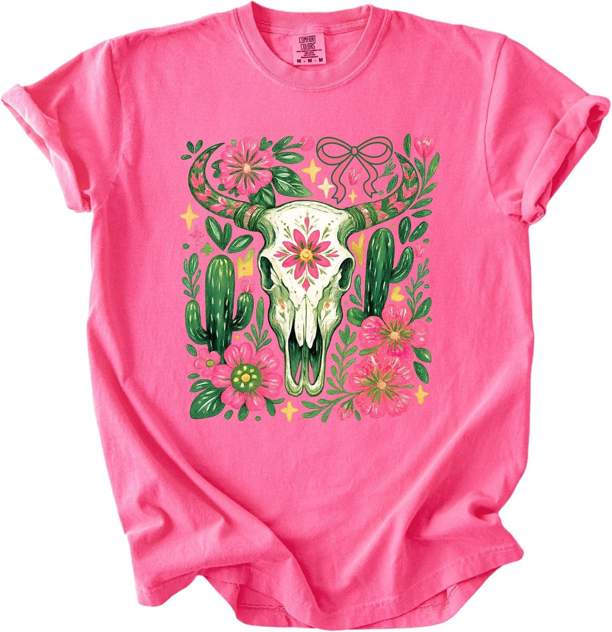 Daytee Western Cow Skull Shirt, Floral Boho Bull Skull Tee, Desert Cactus Flower Graphic T-Shirt, Western Aesthetic Shirt -