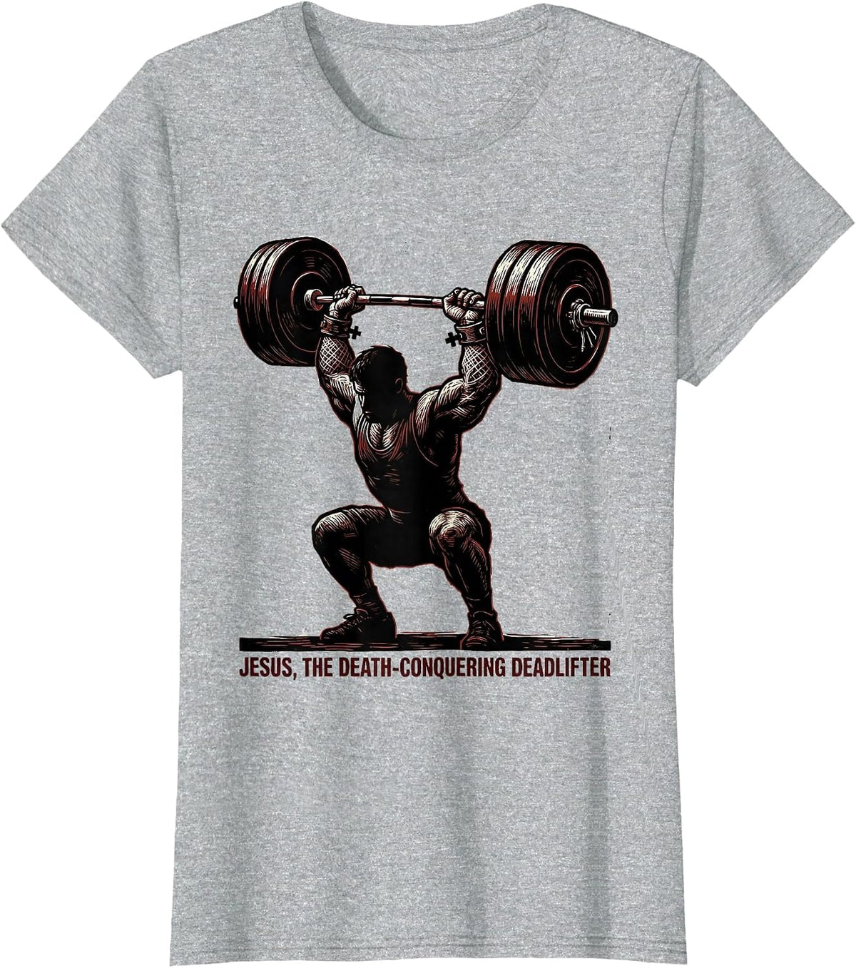 Jesus, The Death-Conquering Deadlifter Funny Christian Gym T-Shirt - Heather Grey