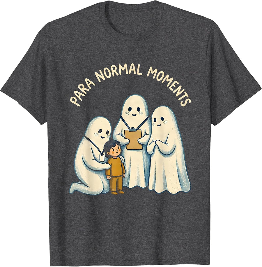 Men's Para Normal Moments Storybook Ghost Paraeducator Halloween T-Shirt - Dark Heather Grey