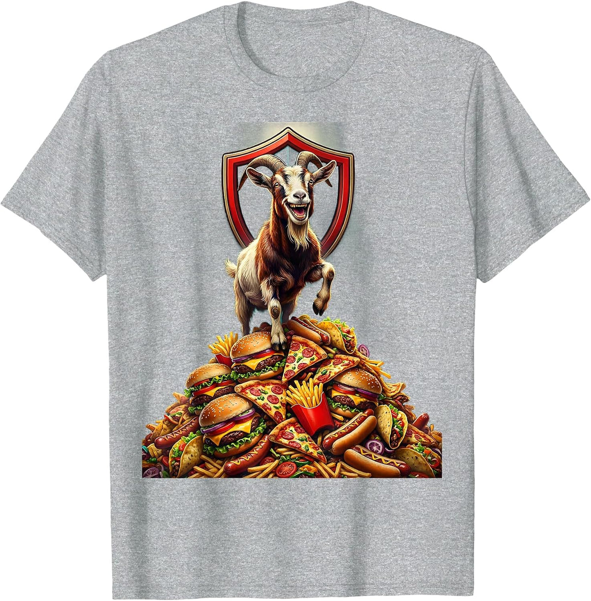 Men's Goat on Fast Food Mountain Funny Humor Graphic T-Shirt - Heather Grey
