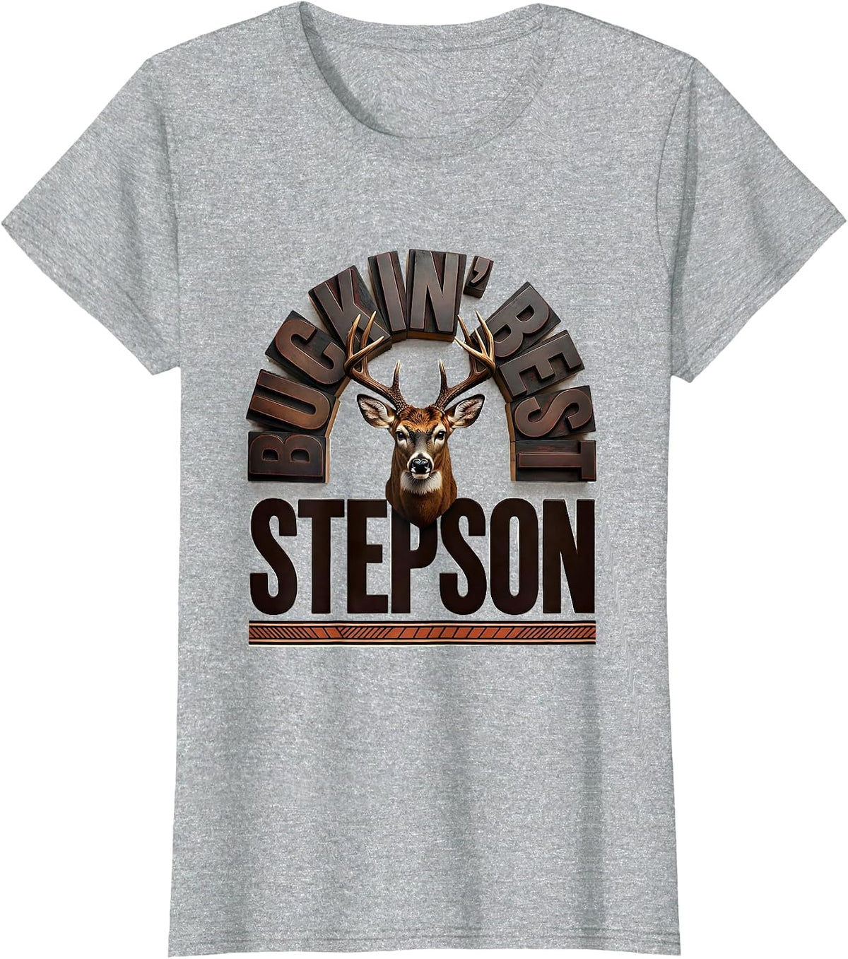 Women's Buckin Best Stepson Funny Hunting Dad Humor Deer Hunter Gift T-Shirt - Heather Grey