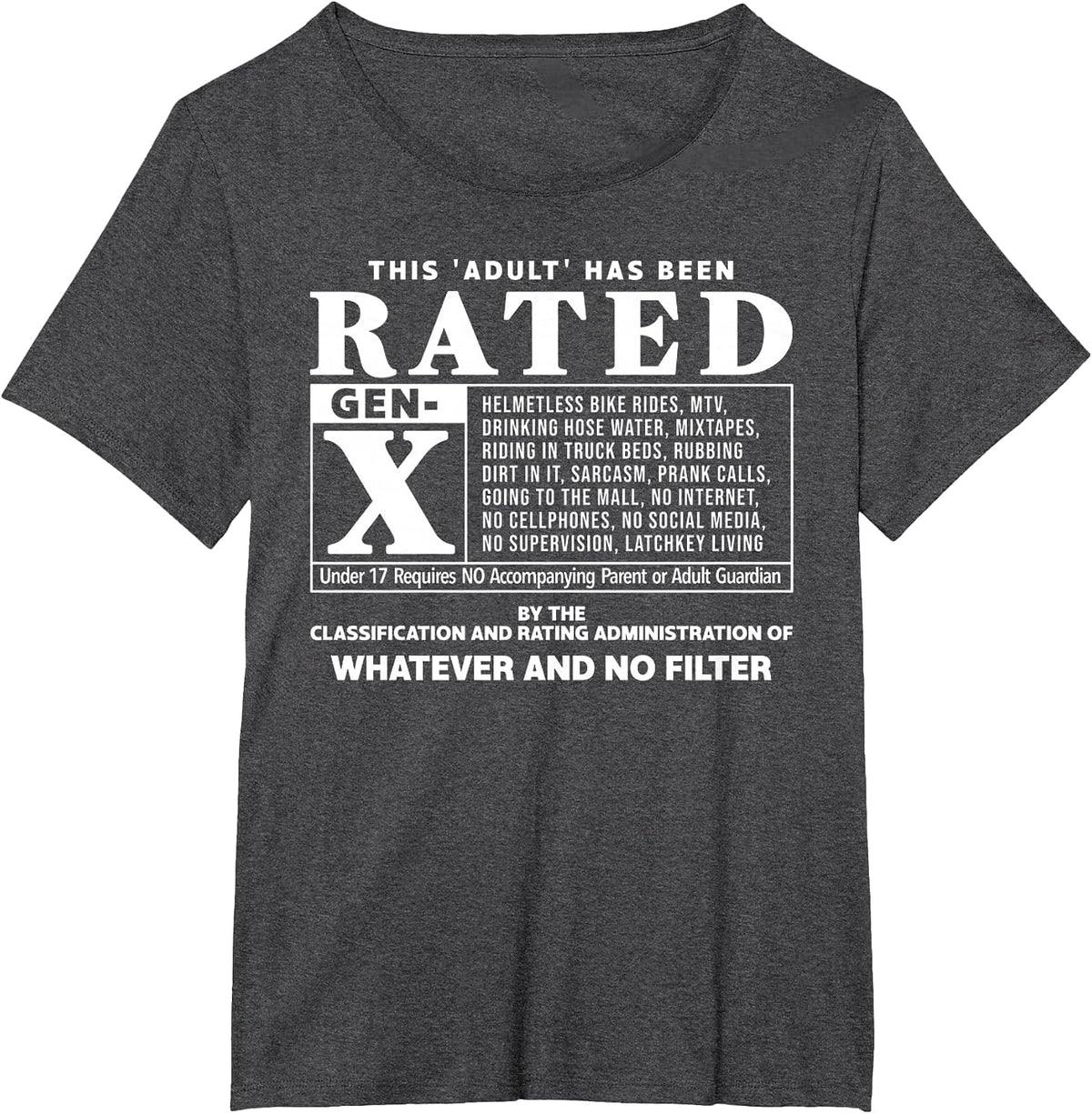 Funny Rated Gen X Generation X 80s Kid Humor T-Shirt - Dark Heather Grey