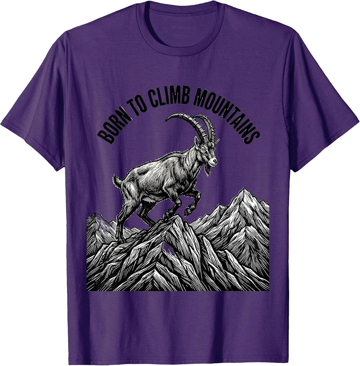 Born to Climb Mountains Goat Design T-Shirt - Purple