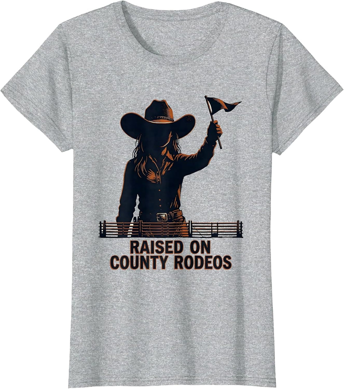 Raised On County Rodeos Western Cowgirl Heritage Pride T-Shirt - Heather Grey