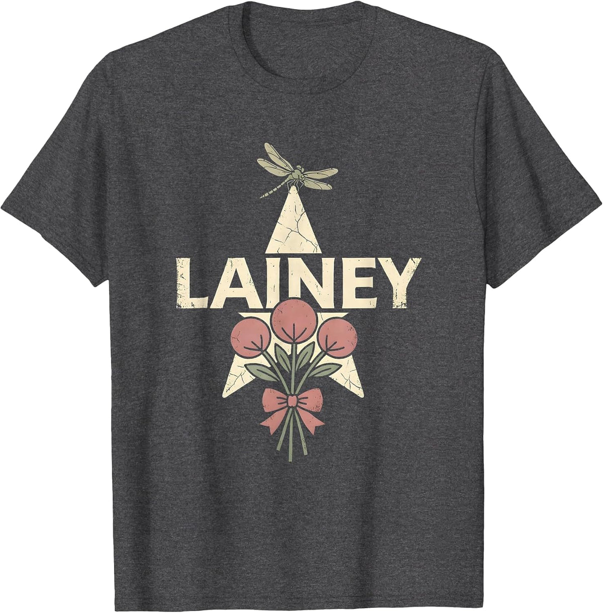 Lainey Floral Boho Western Cowgirl Personalized First Name T-Shirt - Dark Heather Grey