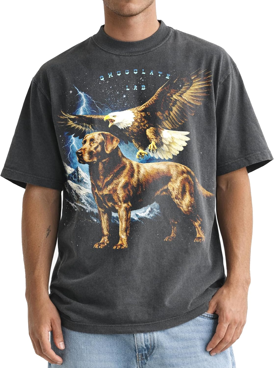 Shaka Wear Dogs & Bald Eagle Thunder - Faded Max-Heavyweight 7.5oz Oversized Tshirt - Brown Lab