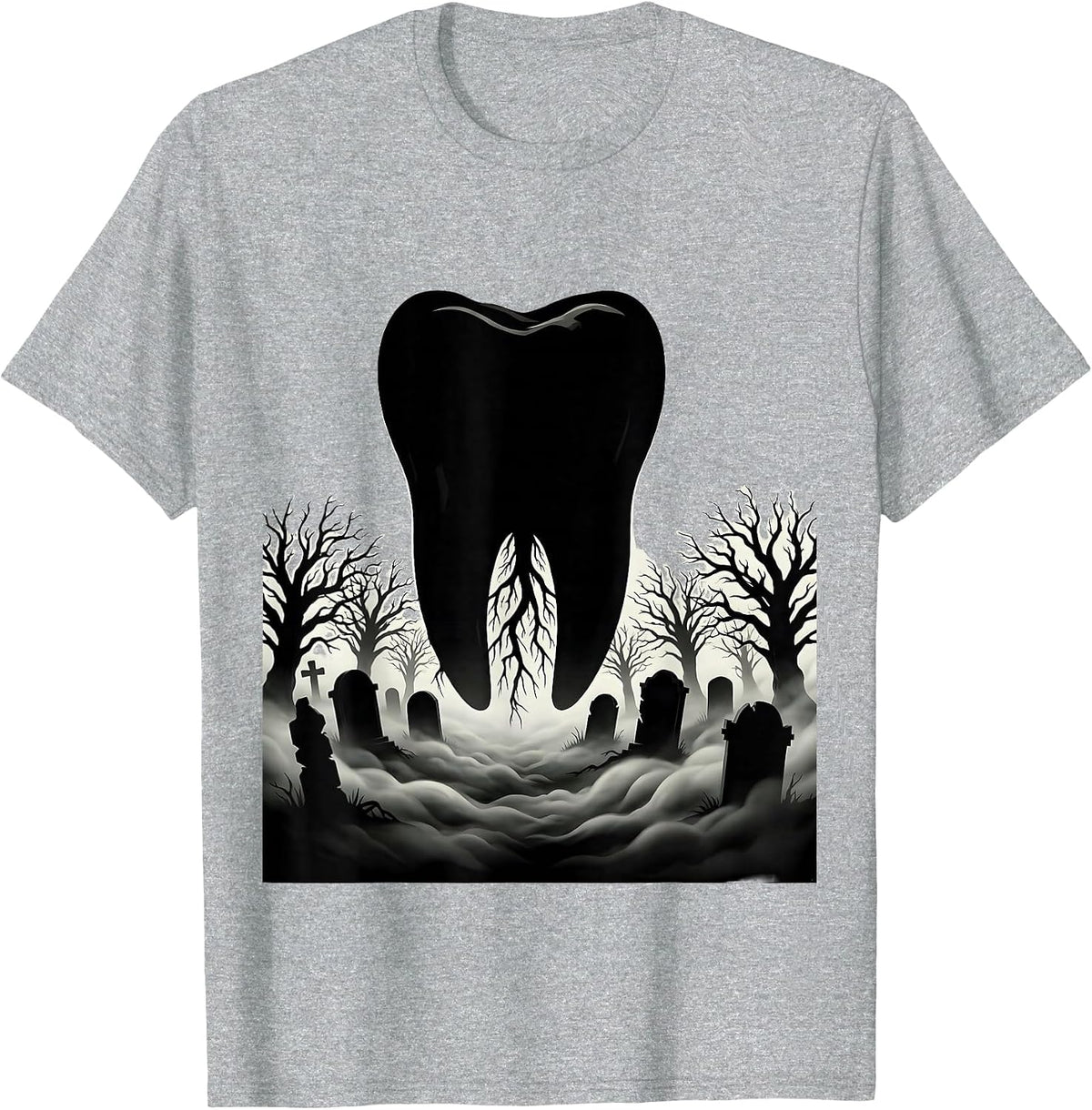 Men's Molar Graveyard Spooky Dental Halloween Design T-Shirt - Heather Grey