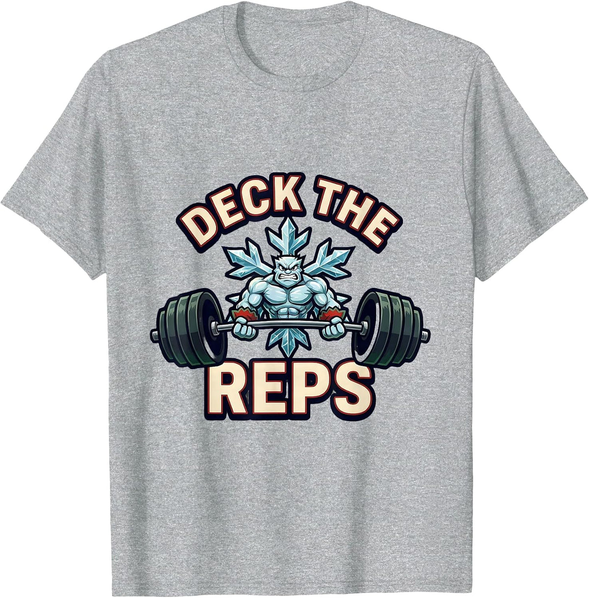 Men's Deck The Reps Funny Christmas Gym Weightlifting Fitness Pun T-Shirt - Heather Grey