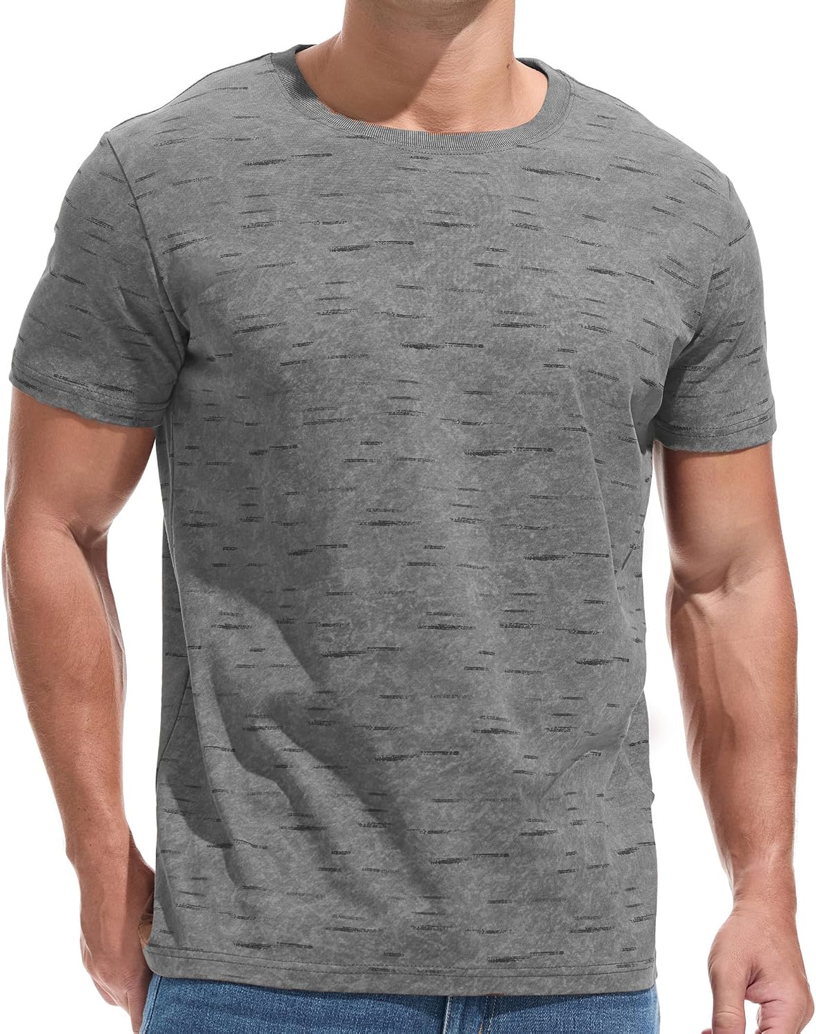 KLIEGOU Men's Crew Neck Hipster T Shirt - Casual Stylish Fitted Print Tees for Men - 1515 Dark Grey