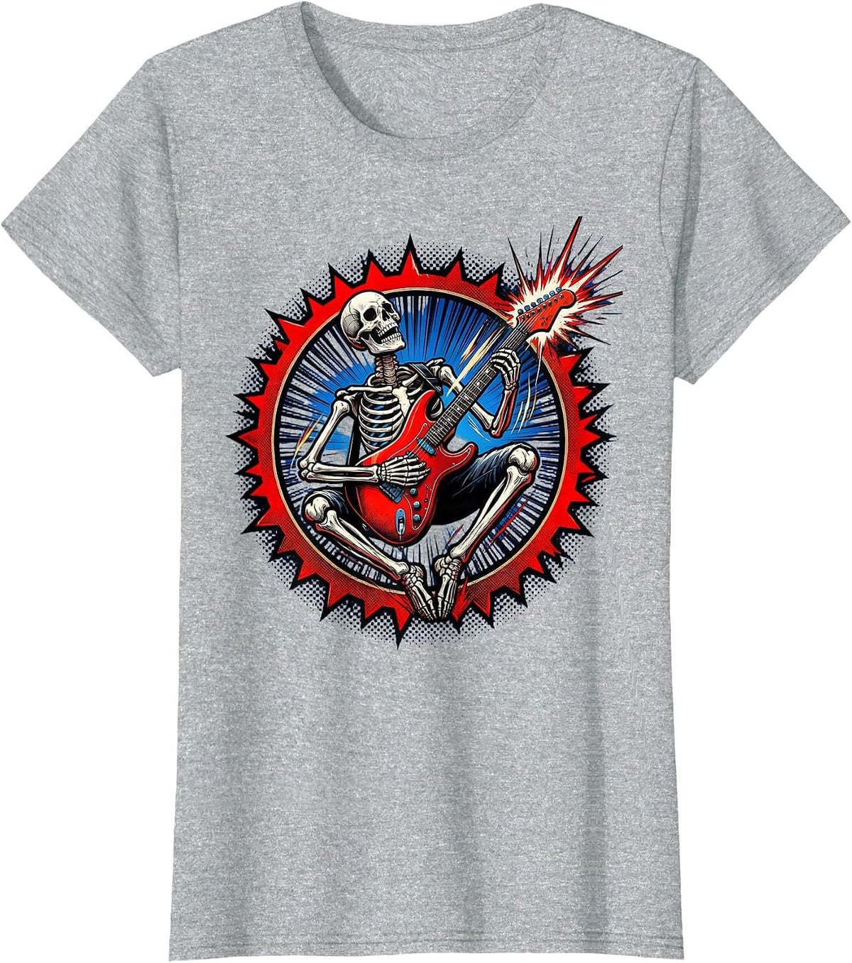 Skeleton Electric Guitar Player Rock Stage Graphic T-Shirt - Heather Grey
