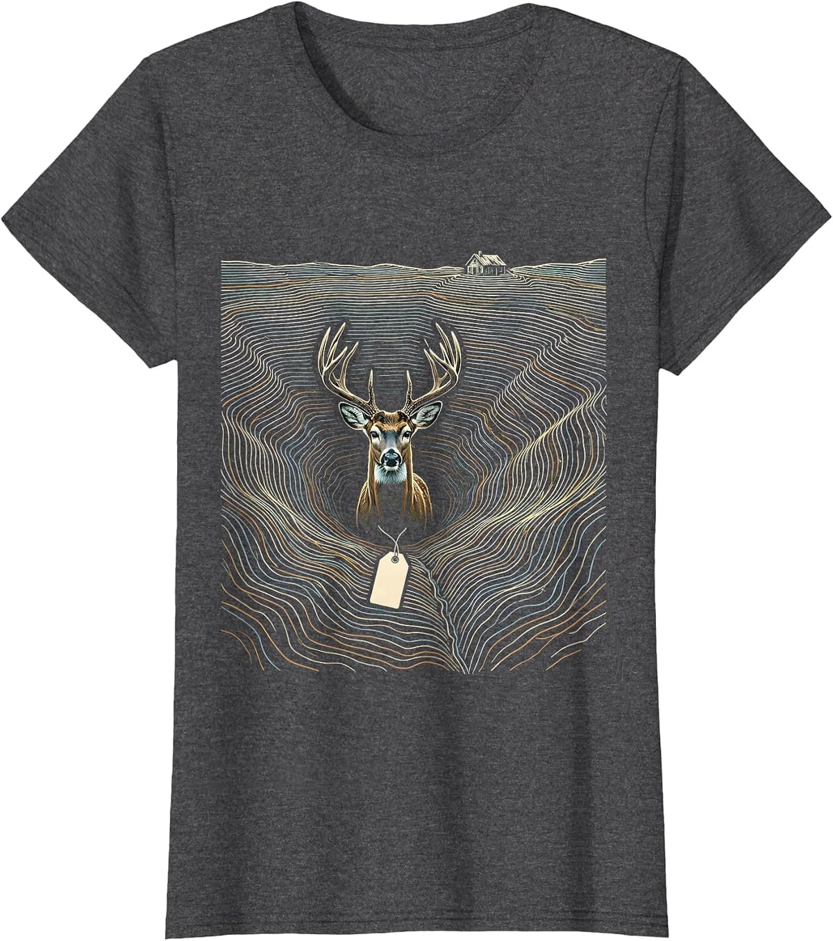 Women's Whitetail Buck Topographic Contour Deer Hunting Dad Humor T-Shirt - Dark Heather Grey