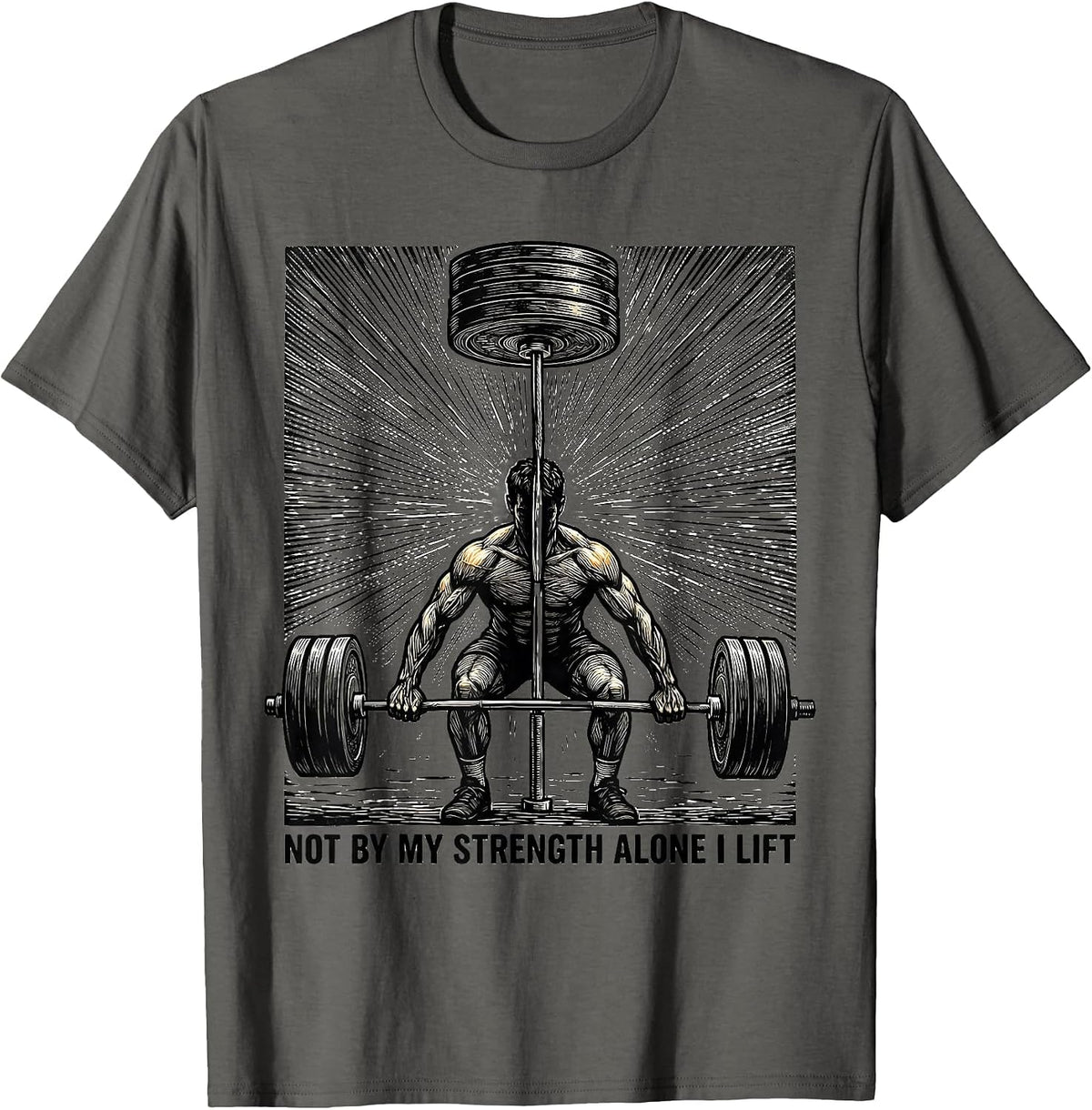 Men's Not By My Strength Alone I Lift Funny Christian Gym T-Shirt - Asphalt Grey