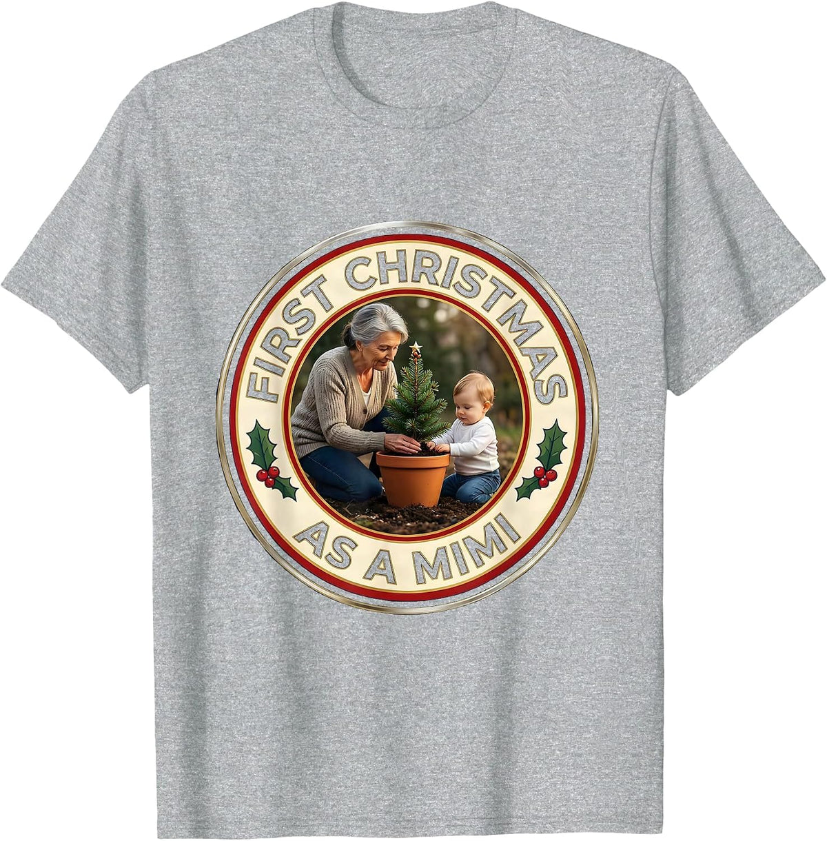 Men's First Christmas As A Mimi Family Matching New Grandma T-Shirt - Heather Grey