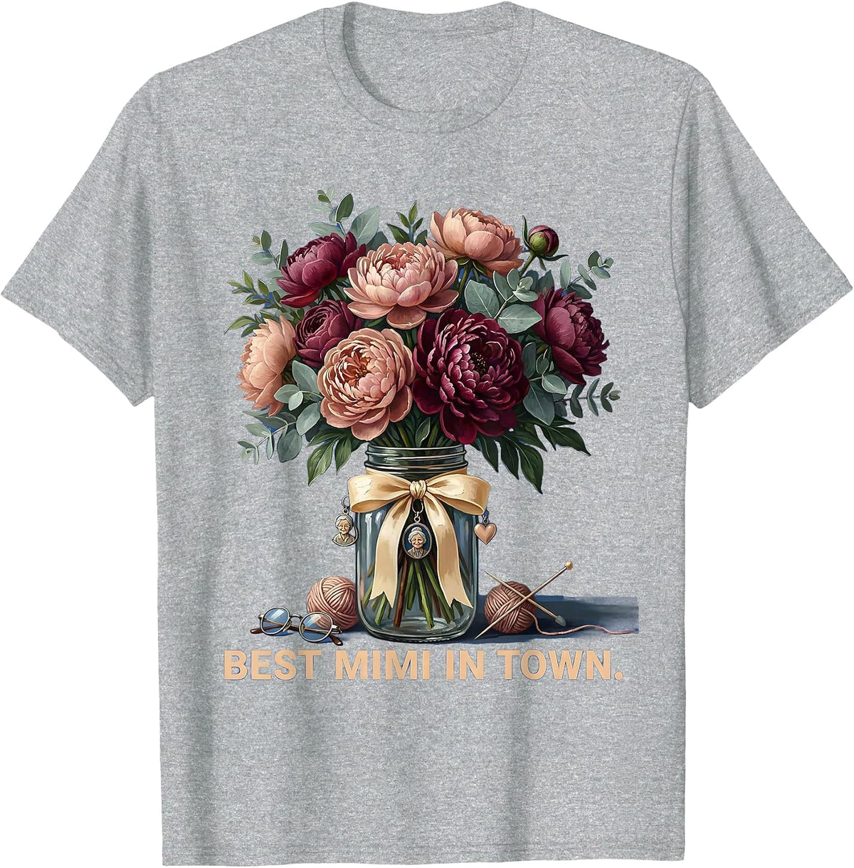 Men's Best Mimi In Town Grandma Pride Design T-Shirt - Heather Grey