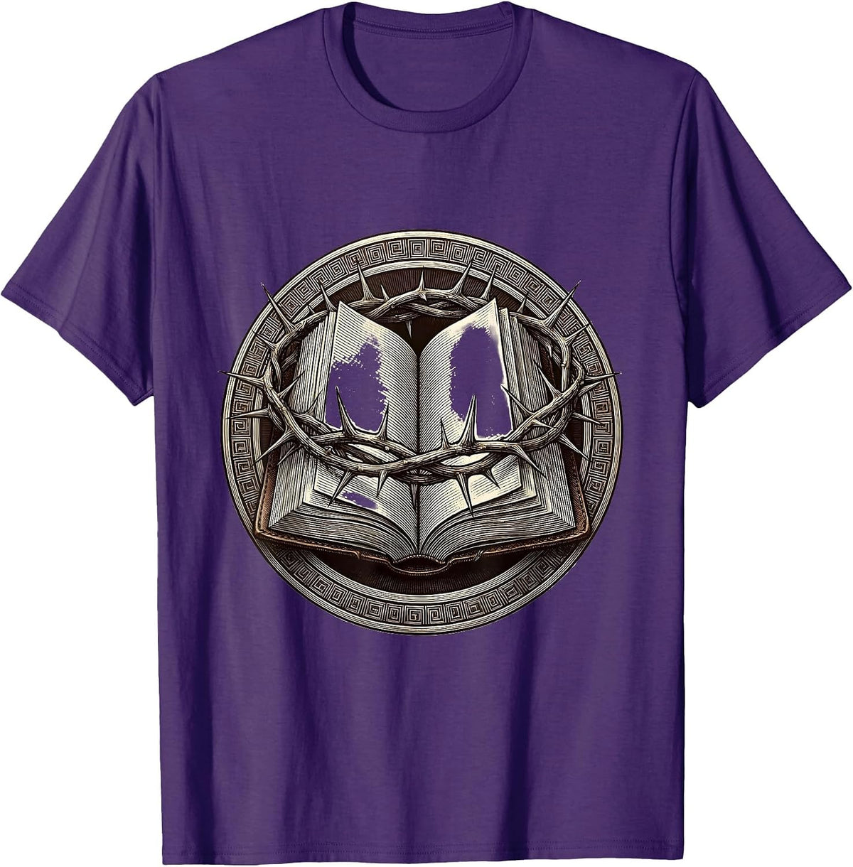 Crown of Thorns on Open Bible Christian Graphic T-Shirt - Purple